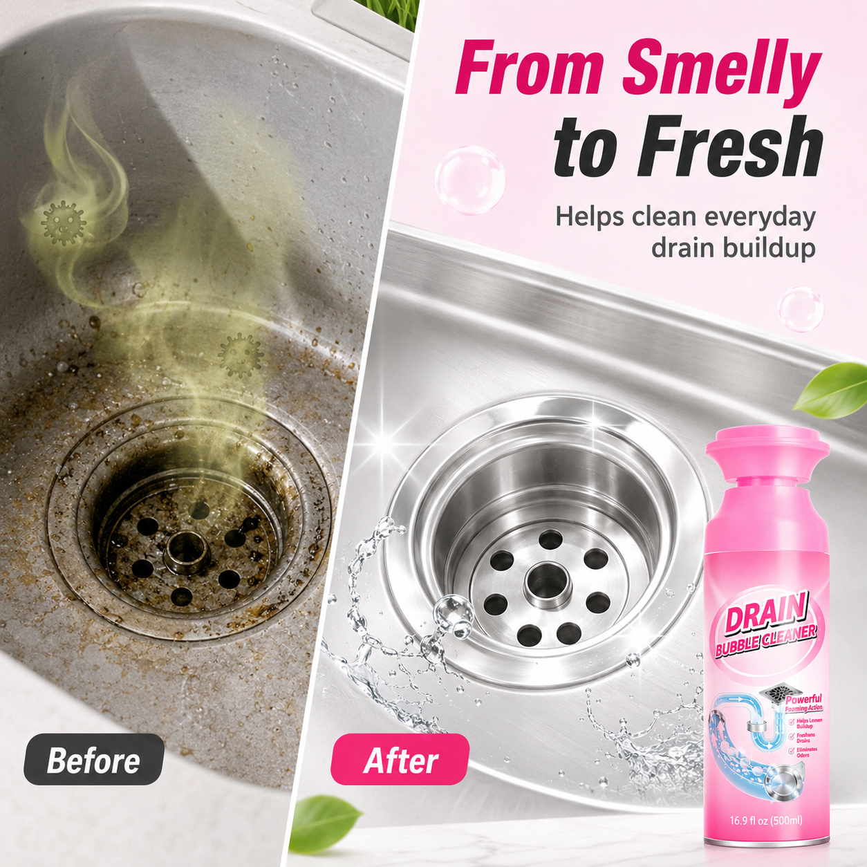 ⚡️ [BUY 1 GET 1 FREE] 🫧 Foaming Pipe Cleaner & Drain Deodorizer – 360° Expanding Sink Foam ✨