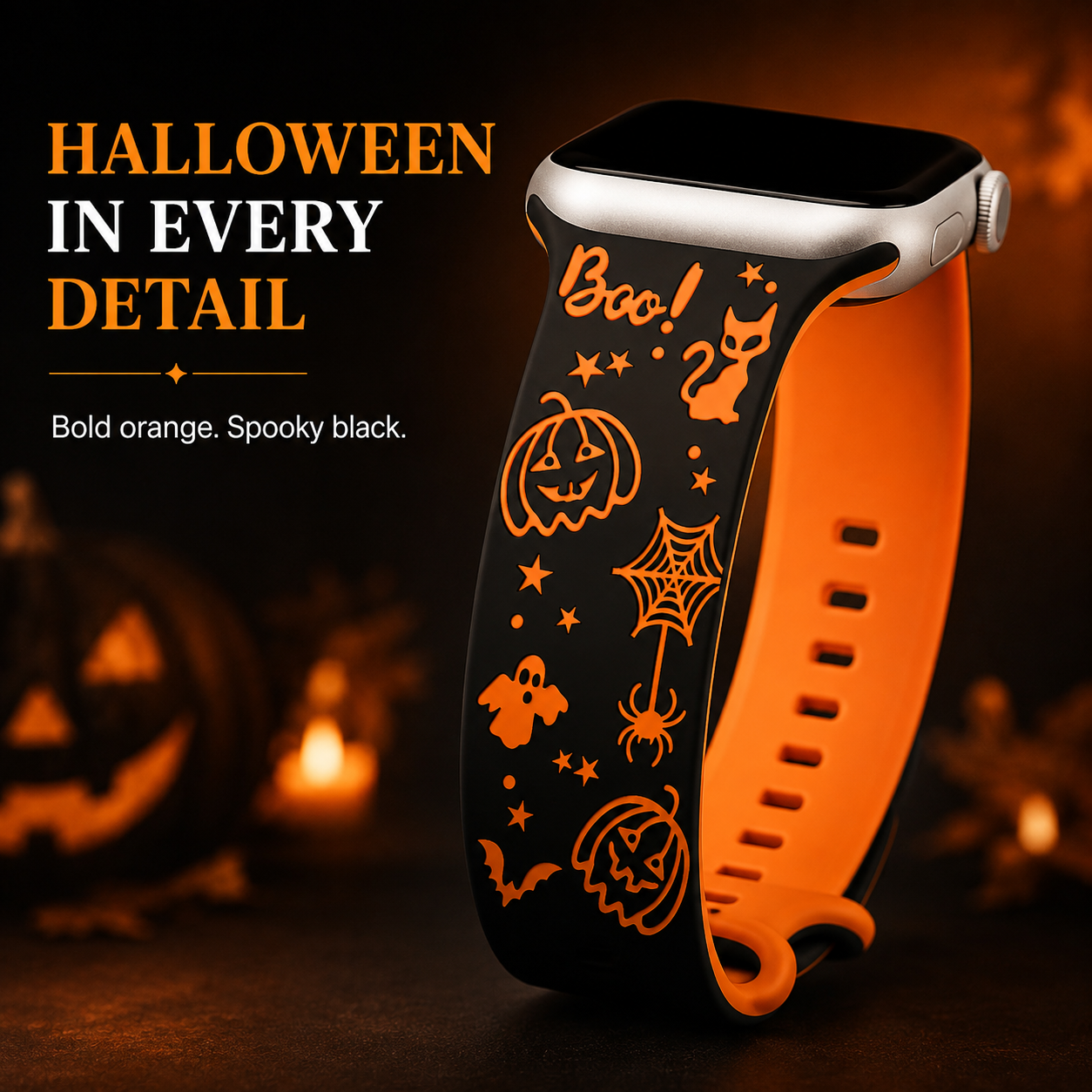 🎃 Halloween Engraved Silicone Watch Band with Butterfly Buckle 👻