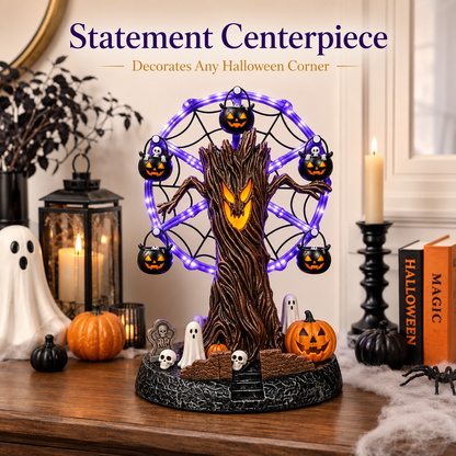 🎃 Lighted Halloween Ferris Wheel Resin Decoration with Haunted Tree and Ghosts 👻