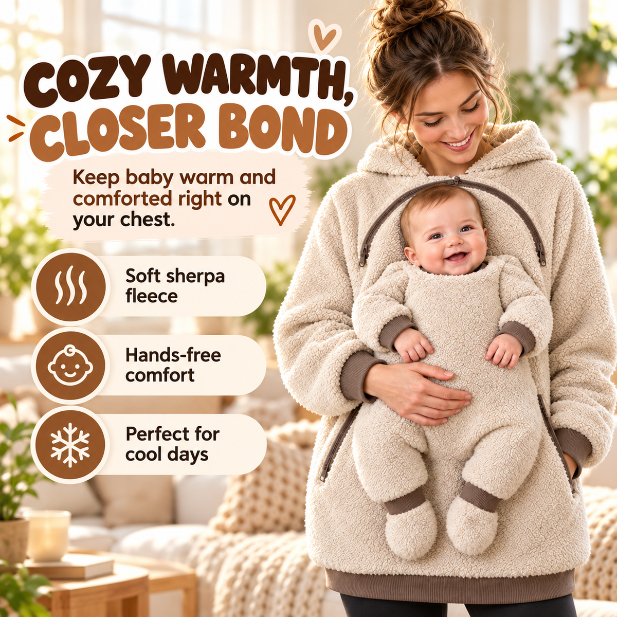 🧸 Cozy Baby Carry Hoodie – Soft Sherpa Warmth for Mom & Baby
