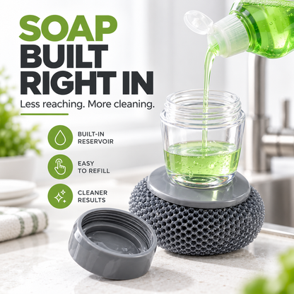 🧽 Refillable Soap Dispensing Dish Scrubber – Palm Kitchen Cleaning Brush ✨