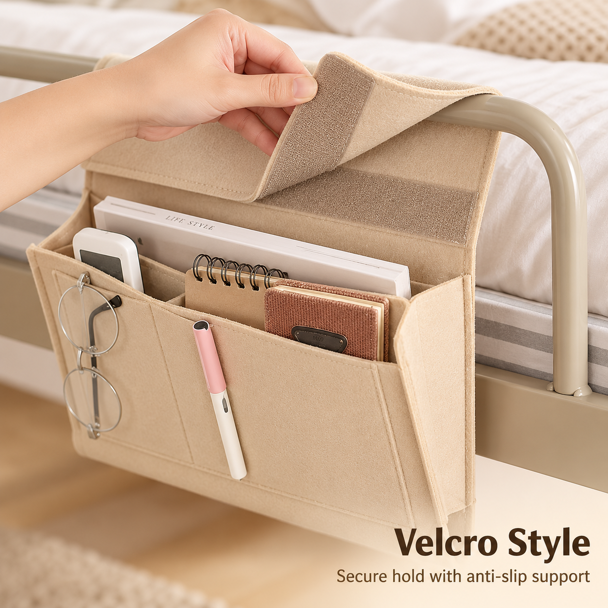 🛏️ Hanging Felt Bedside Caddy Organizer – 5-Pocket Mattress & Sofa Storage ✨