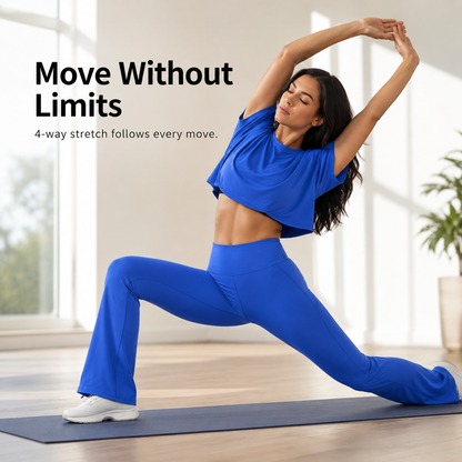🌸 Women's 2-Piece Activewear Set: Cropped Tee & High-Waisted Flared Pants 🧘‍♀️