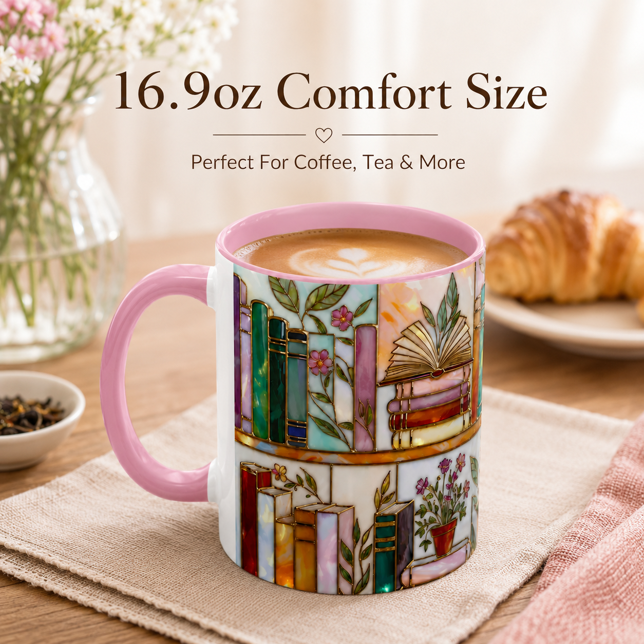 🎁 Cozy Ceramic Coffee Mug 🌸 | Perfect Gift for Coffee & Book Lovers