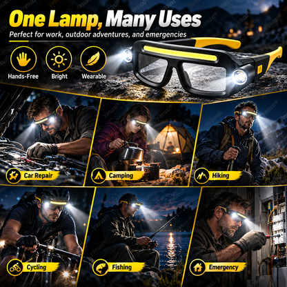 💡 Hands-Free LED Headlamp Glasses - Type-C Rechargeable COB Work Light 🔦