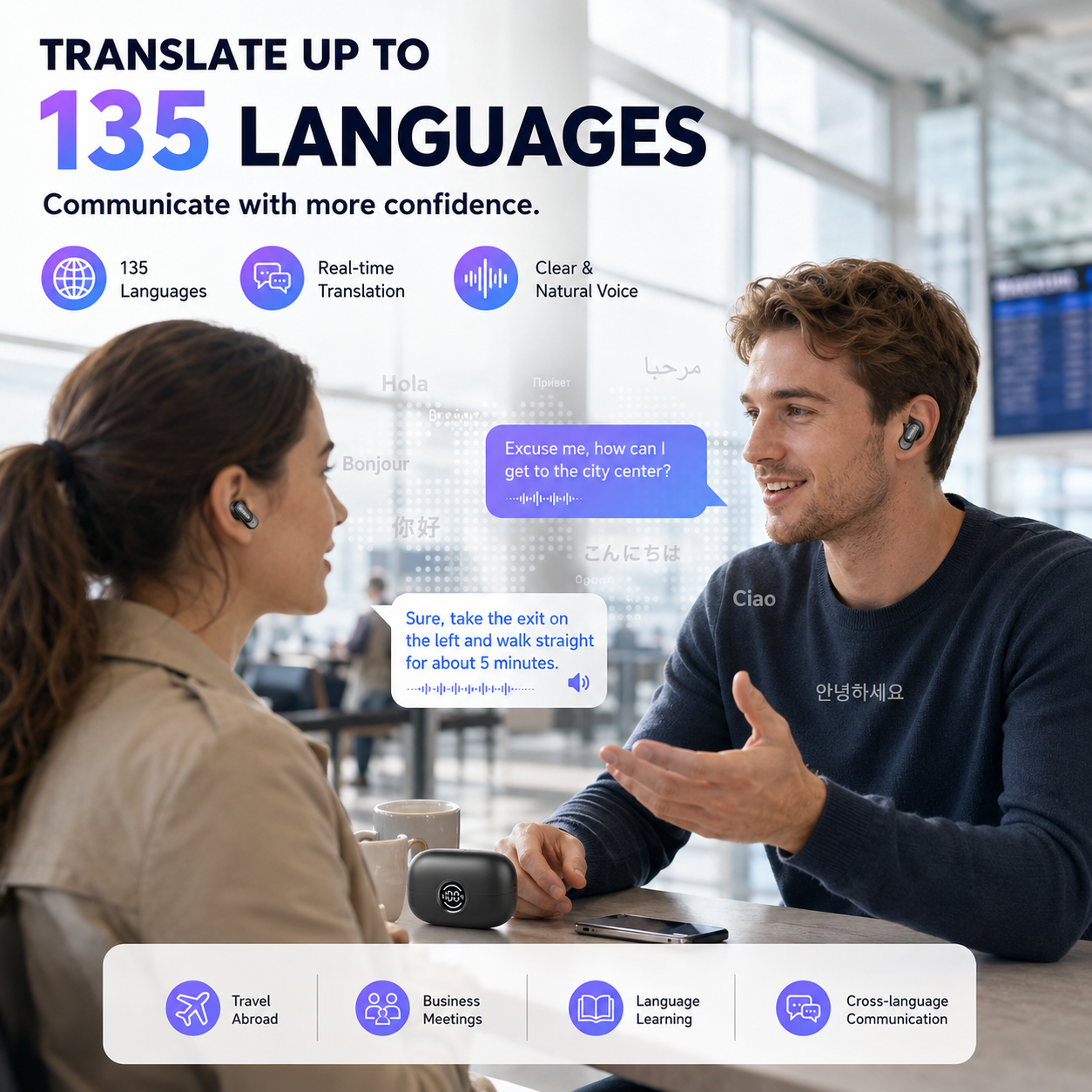 🔥 HOT SALE 50% OFF 🔥 🗣️ 135-Language AI Translator Wireless Bluetooth Earbuds 📶