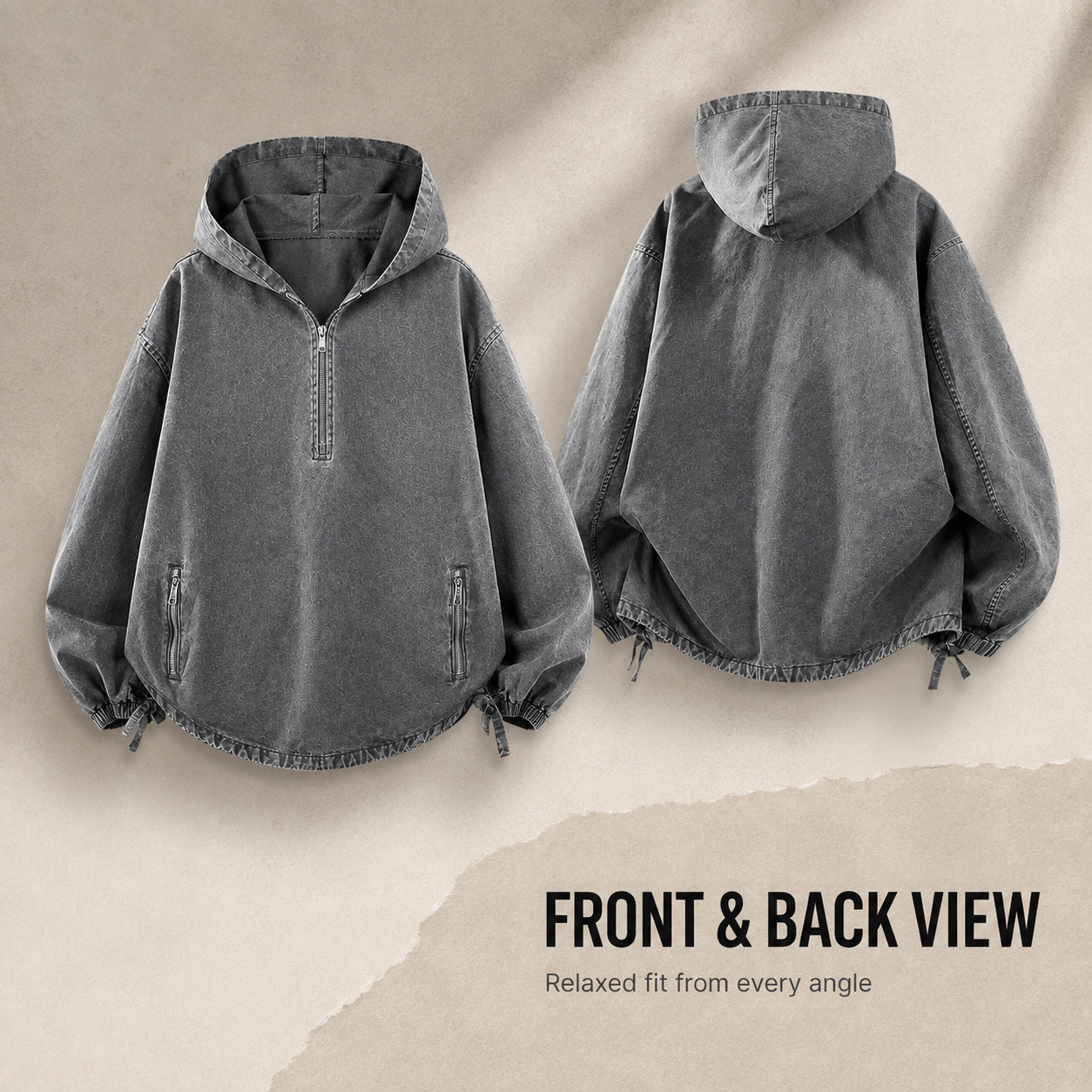 🧥 100% Cotton Vintage Washed Half-Zip Hoodie – Relaxed Fit Pullover ✨