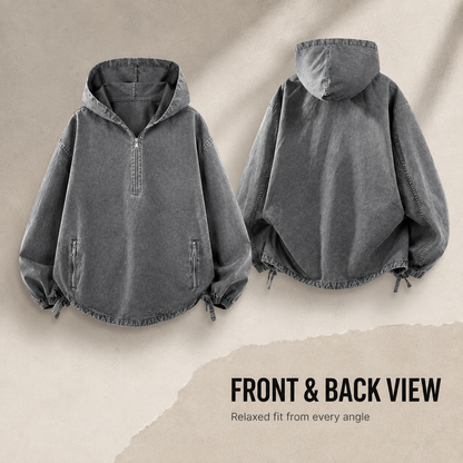 🧥 100% Cotton Vintage Washed Half-Zip Hoodie – Relaxed Fit Pullover ✨