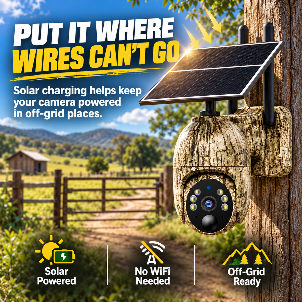 🔥 50% OFF 4G LTE Solar Security Camera – 360° Pan & Tilt, 2K Night Vision