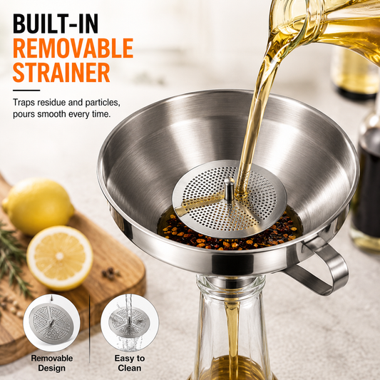 ✨ ProPour 304 Stainless Steel Kitchen Funnel with Removable Strainer 🫗