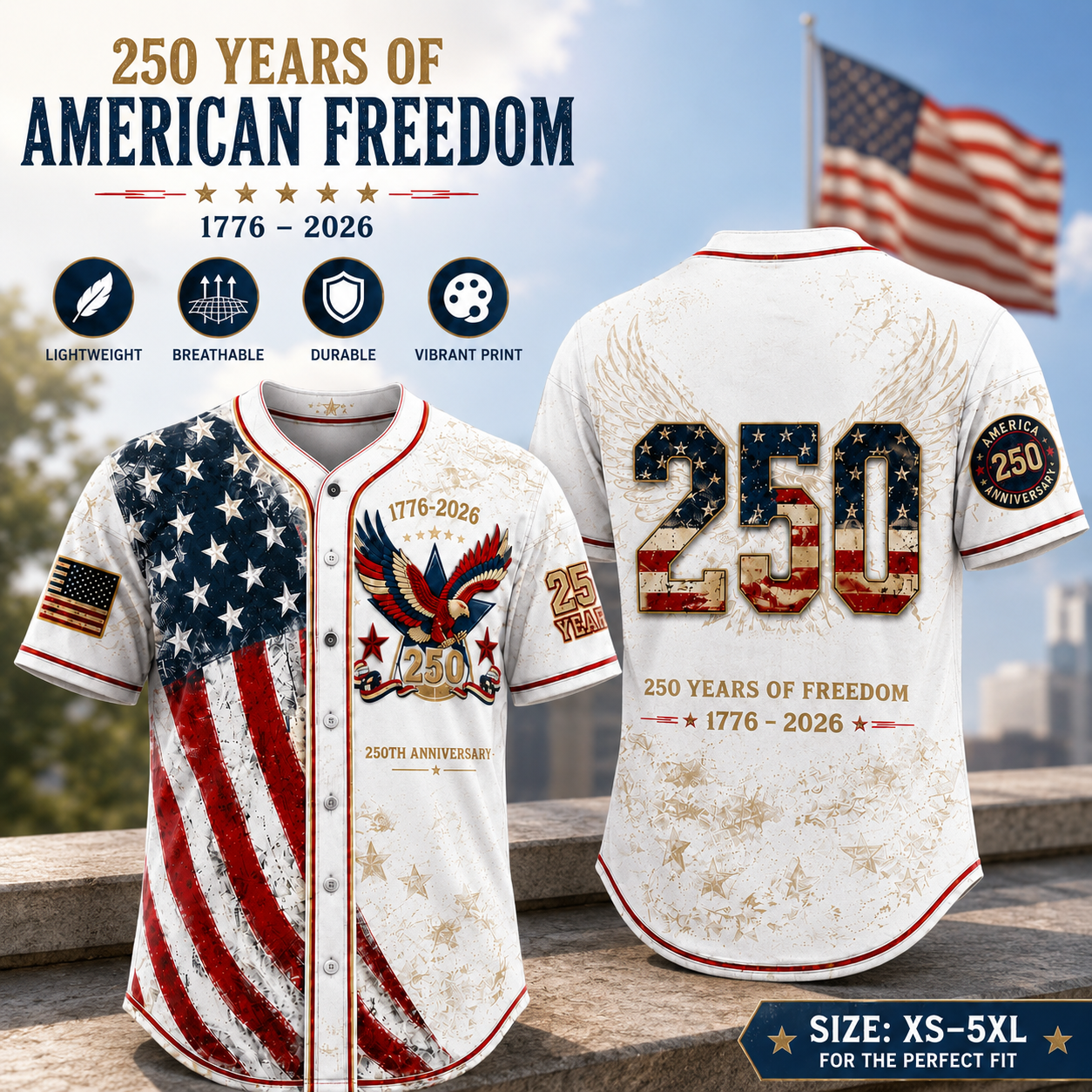 ⏰ Last Day 55% OFF 🇺🇸🦅 America 250th Anniversary Baseball Jersey – 1776–2026 Patriotic Freedom Shirt