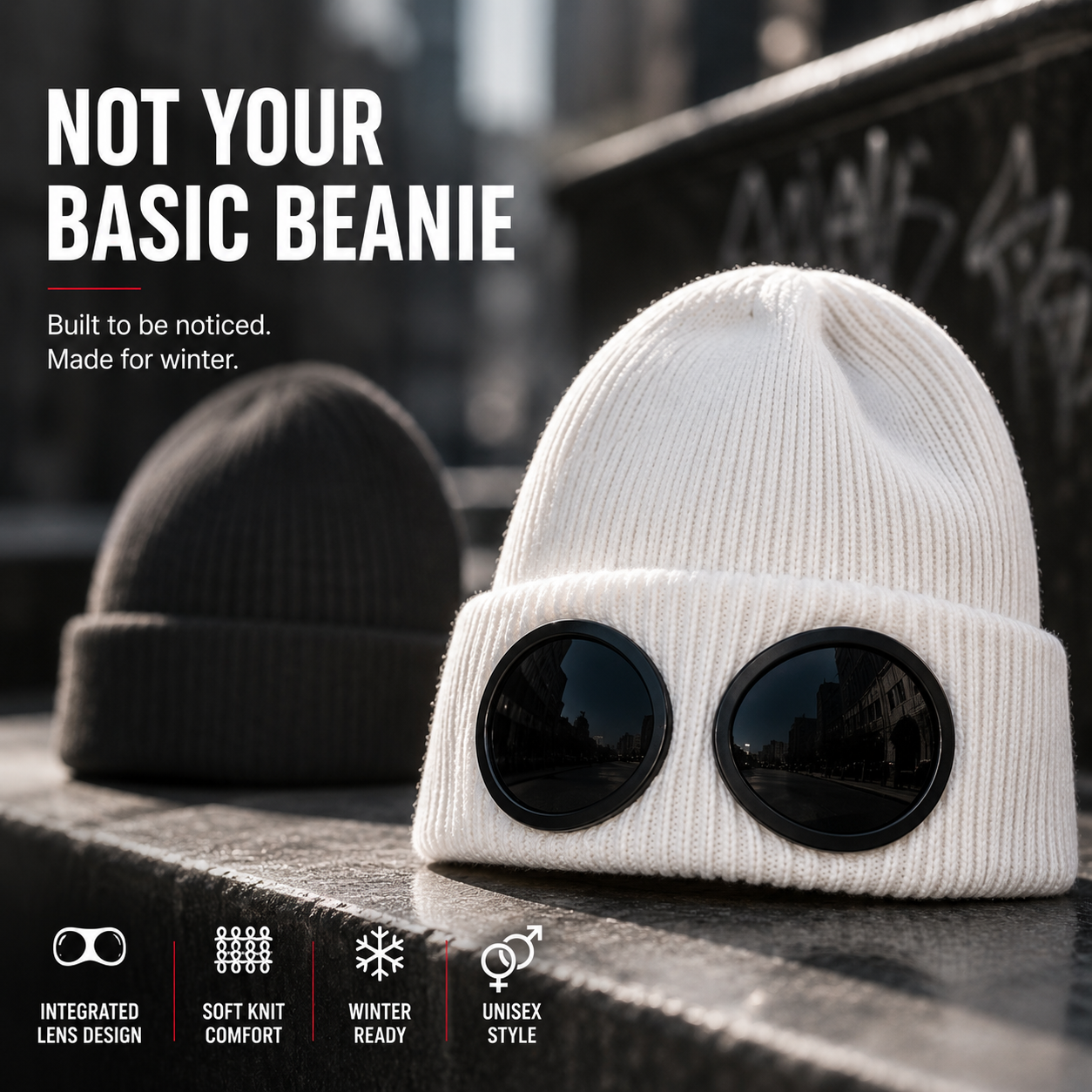 🕶️ Knitted Goggle Beanie Hat with Integrated Dark Lenses Winter Warm Cap ❄️