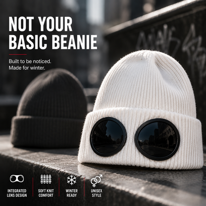 🕶️ Knitted Goggle Beanie Hat with Integrated Dark Lenses Winter Warm Cap ❄️