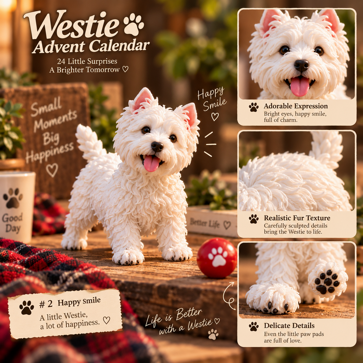 🐾 24-Day Westie Figurine Set - Cute Dog Advent Countdown Collection