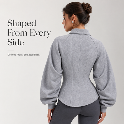 🧥 Womens Sculpted Grey Zip Jacket Corset Paneling Long Sleeve Streetwear Coat ✨