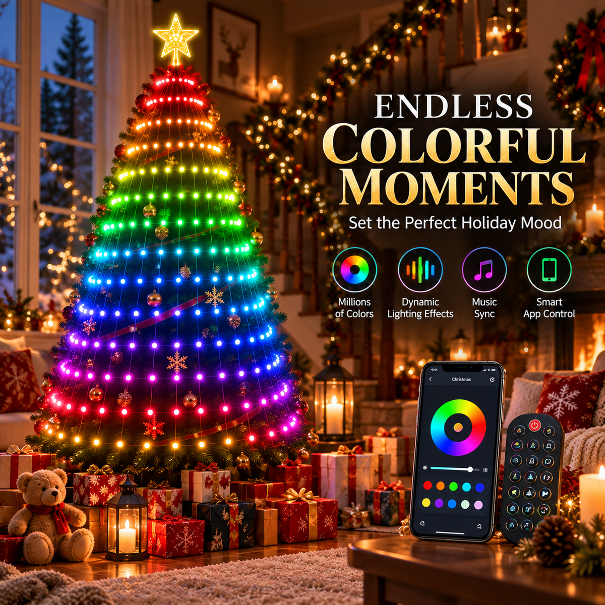 ✨ Smart RGB LED Christmas Tree with App & Music Sync Control 🎄