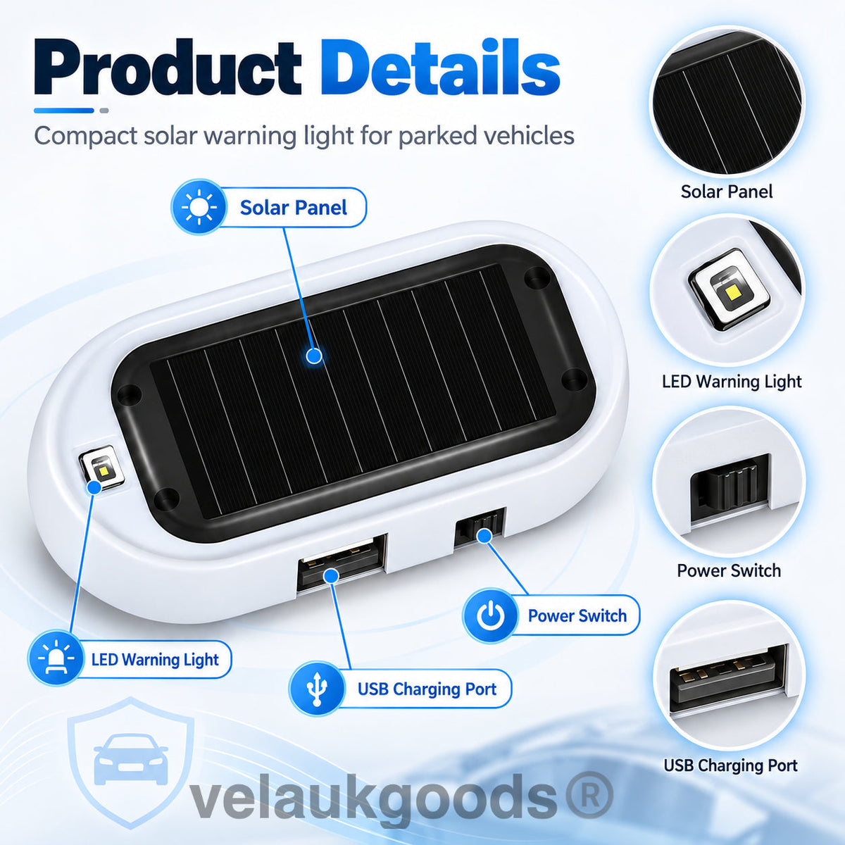 🚗 53% OFF Solar Car Security Warning Light – Wireless Flashing LED Deterrent