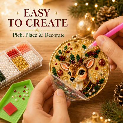 🎄 6-Piece Christmas Diamond Art Wooden Ornament Kit – DIY Pearl & Rhinestone Crafts ✨