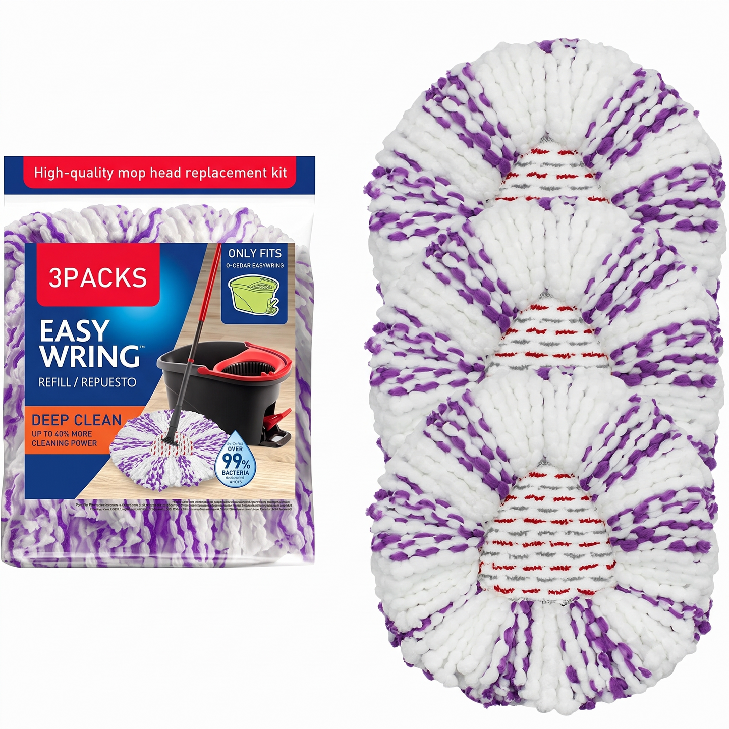 ✨ 3-Pack Spin Mop Head Replacements with Scrub Pads – Washable Microfiber Refills for Deep Cleaning