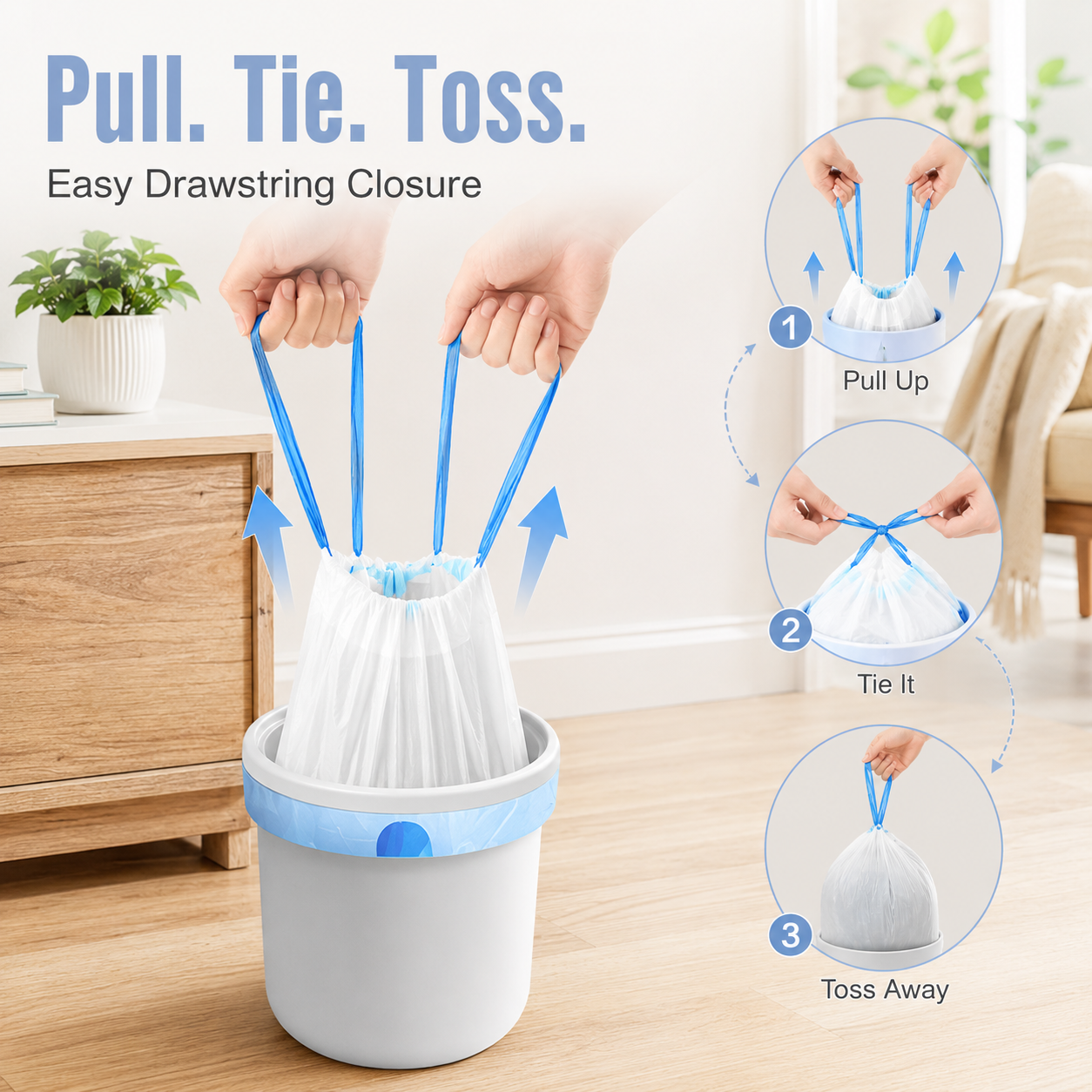 🏡 Heavy-Duty 4-Gallon Drawstring Trash Bags