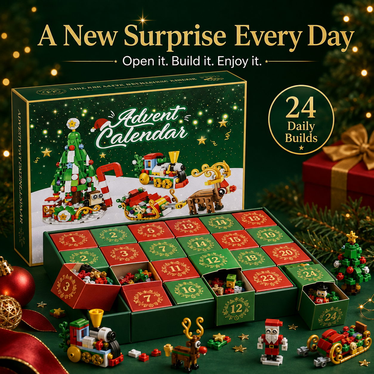 🎄 24-Day Christmas Building Blocks Advent Calendar Gift Set 🎅