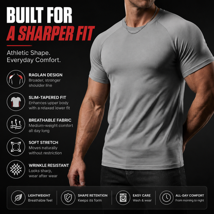 👕 Men Slim-Tapered Raglan T-Shirt Premium Wrinkle-Resistant Breathable Tee ⚡