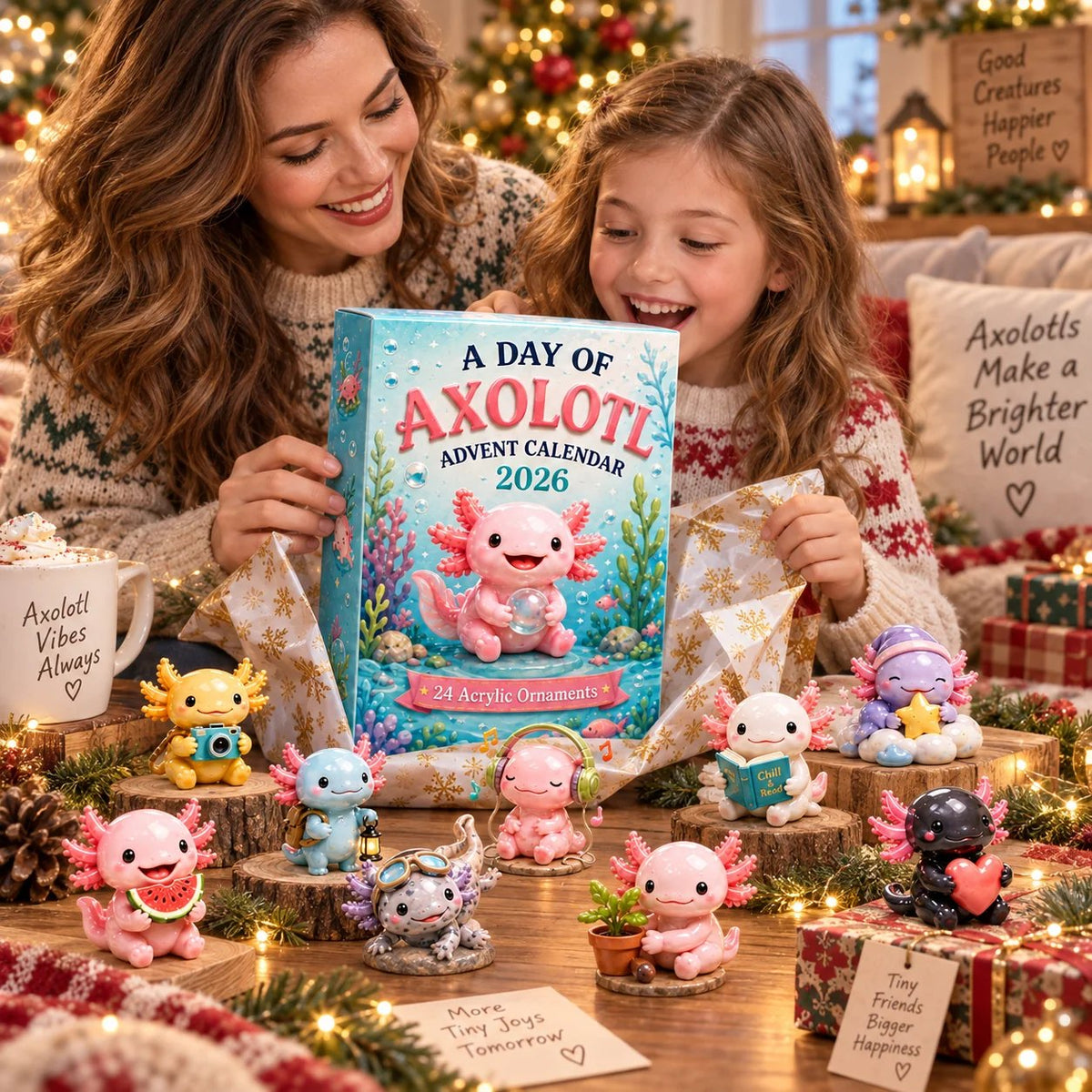 🦎 2026 Christmas Axolotl Advent Calendar | 24-Day Acrylic Charm Mystery Gift Set 🎄