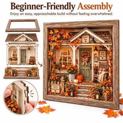 🍁 Cozy Autumn Cottage Porch 3D Miniature DIY Craft Kit | Wood & Acrylic Seasonal Decor 🎃