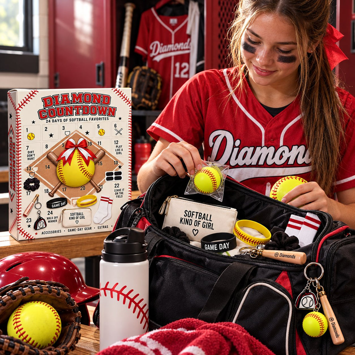 Softball Girl Advent Calendar, Unbox 24 Mini Softball Gear & Figurines, Desktop Decor For Softball Lovers