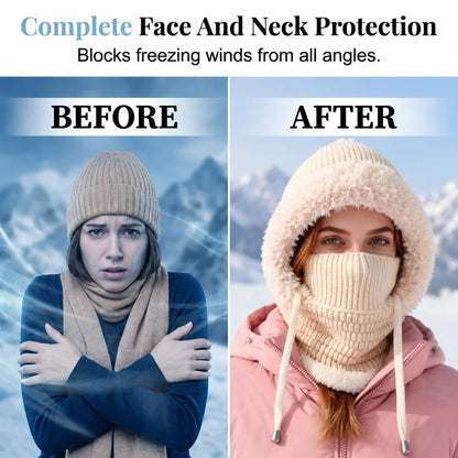 ❄️ 3-in-1 Winter Beanie – Plush Hat, Face Cover & Neck Warmer 🧣