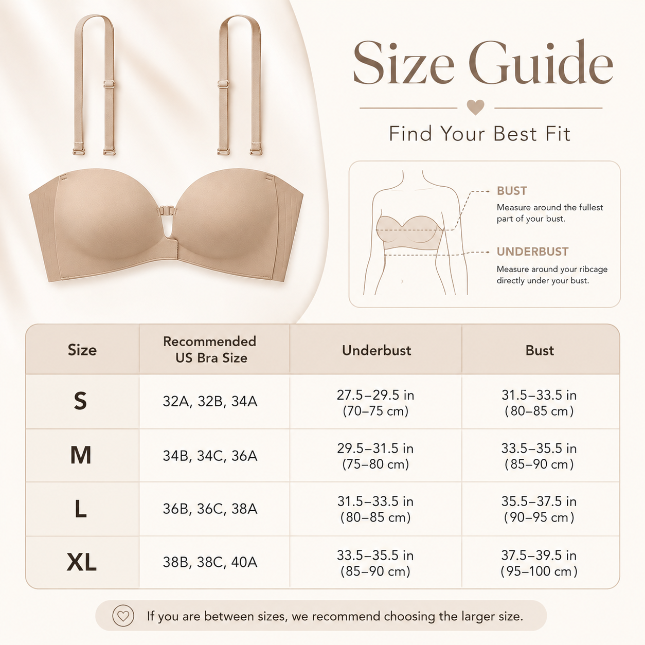 ✨ Convertible Strapless Push Up Bra Front Buckle Non Slip Invisible Lingerie 💃