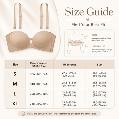 ✨ Convertible Strapless Push Up Bra Front Buckle Non Slip Invisible Lingerie 💃