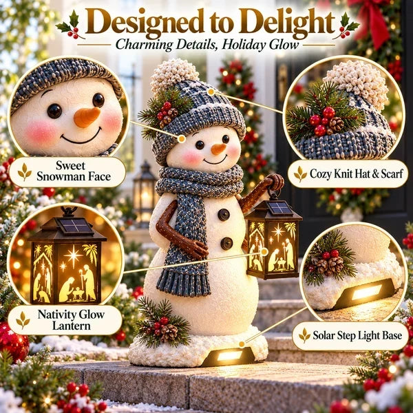 ⛄✨ Solar Snowman Nativity Lantern – Lighted Christmas Porch Decor