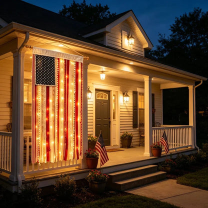 🔥 55% OFF Today Only 🇺🇸 Lighted Rag American Flag Banner ✨ Patriotic Porch Decor 🎆