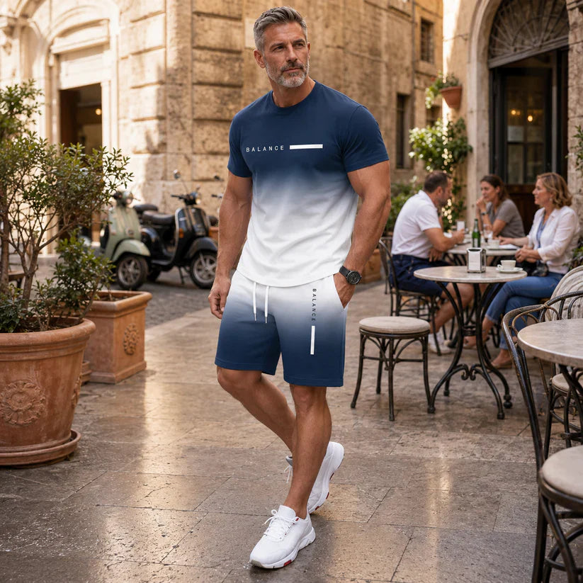 🔥 HOT SALE👕Men’s Gradient Short Sleeve Tracksuit Set – 55% OFF
