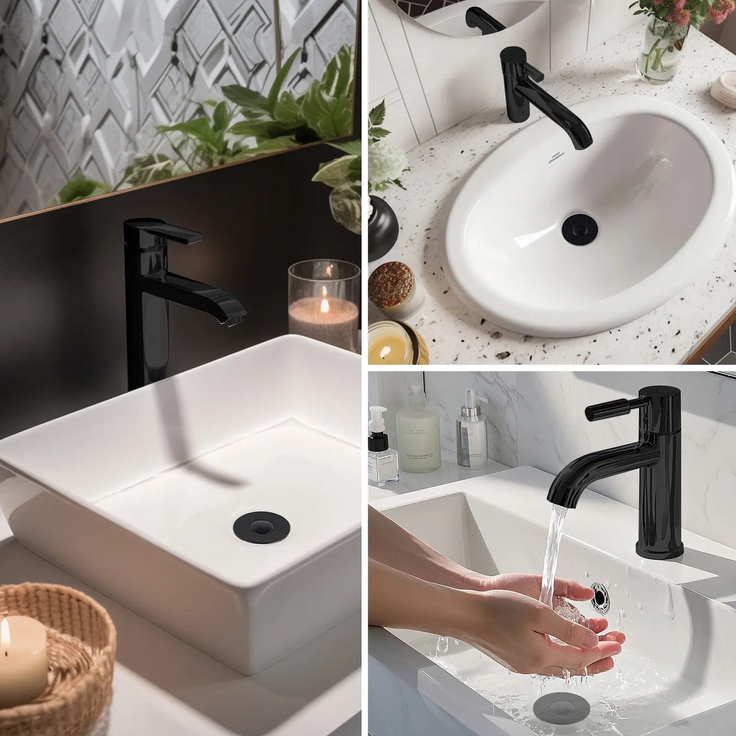 Hibbent 3 in 1 Bathroom Sink Drain Strainer - Matte Black