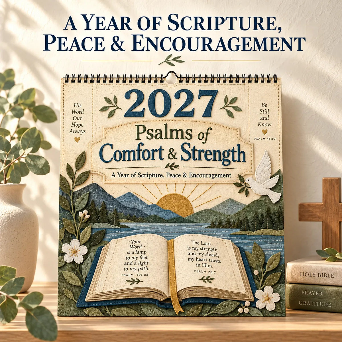 📖 2027 Psalms of Comfort & Strength Wall Calendar – 12-Month Scripture Art ✝️