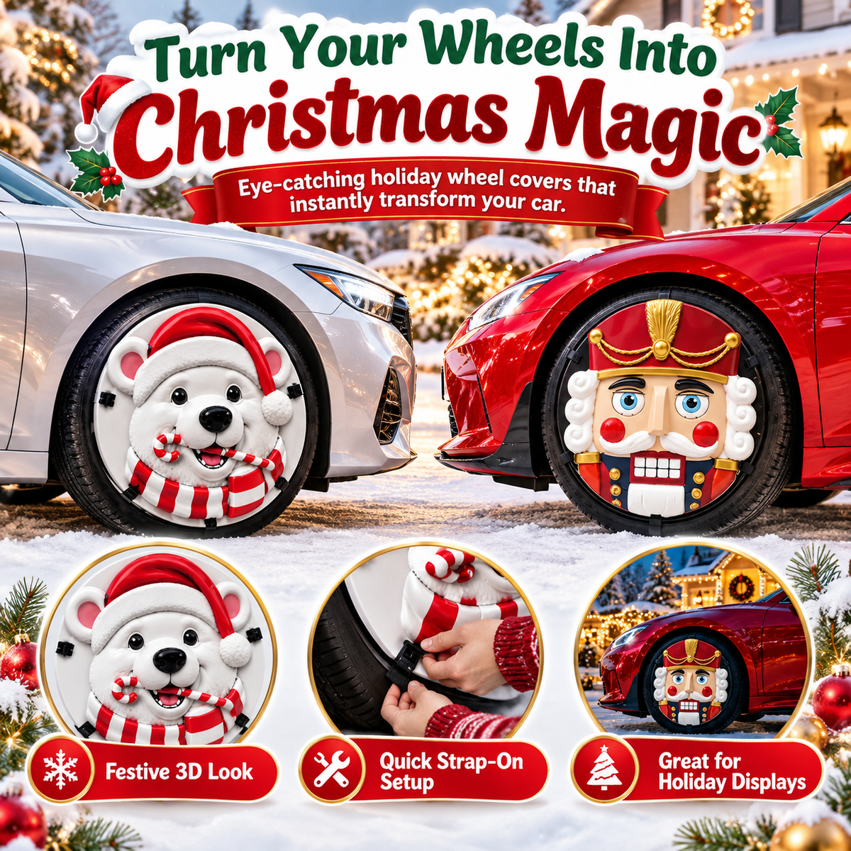 🎃Christmas 3D Wheel Covers – Festive Polar Bear & Nutcracker Car Decor