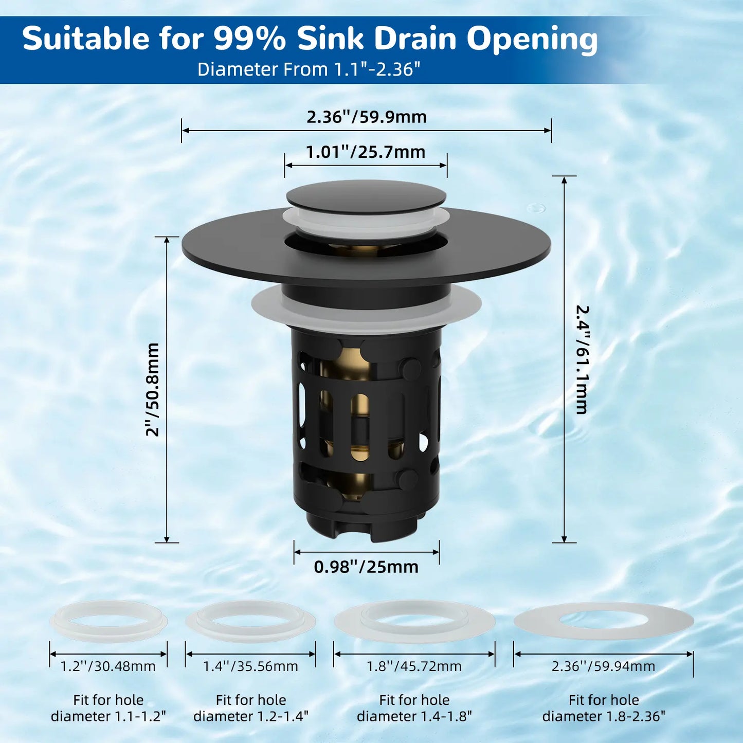 Hibbent 3 in 1 Bathroom Sink Drain Strainer - Matte Black