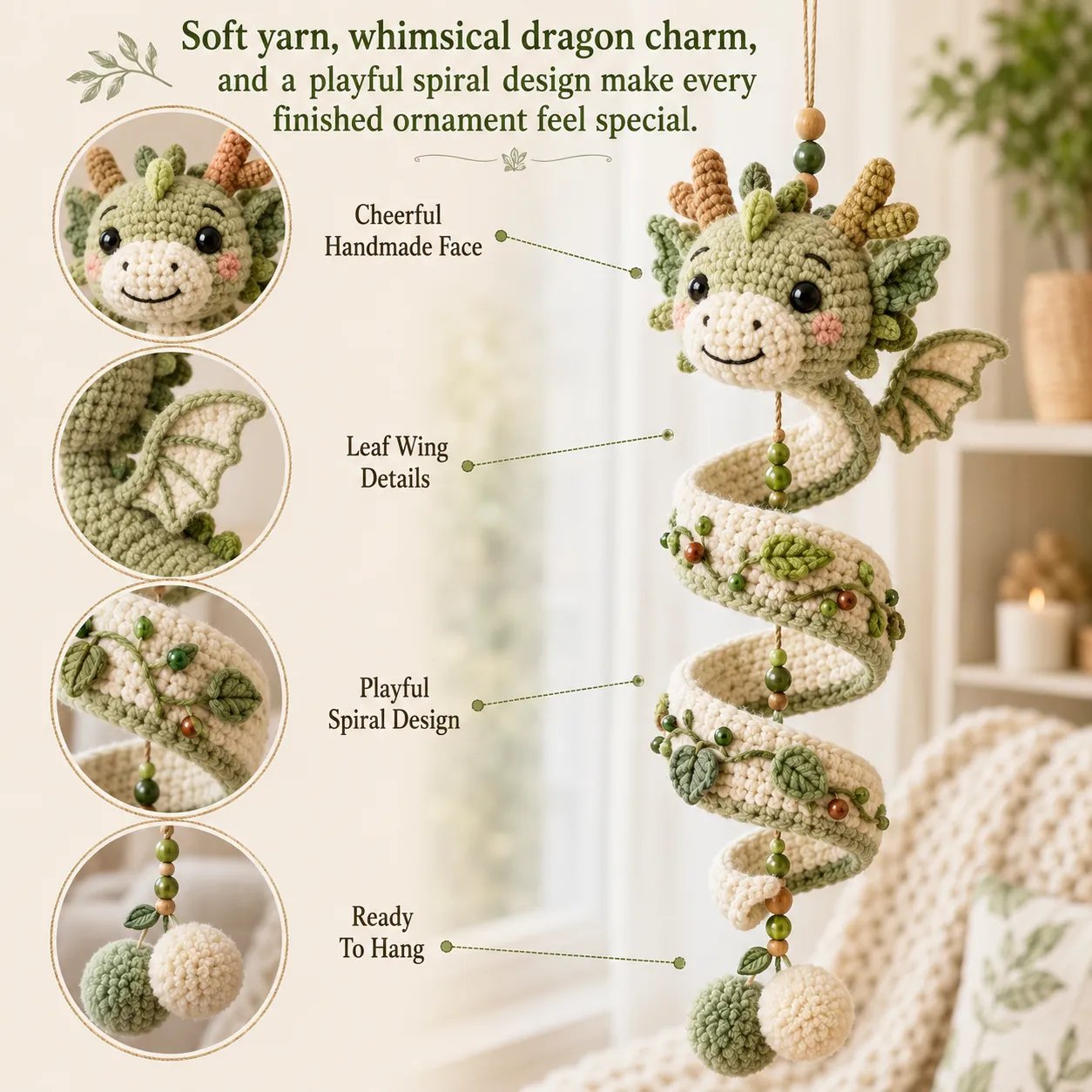 ⏳ Last Day 49% OFF – 🐉 DIY Dragon Spiral Hanging Ornament Crochet Kit ✨