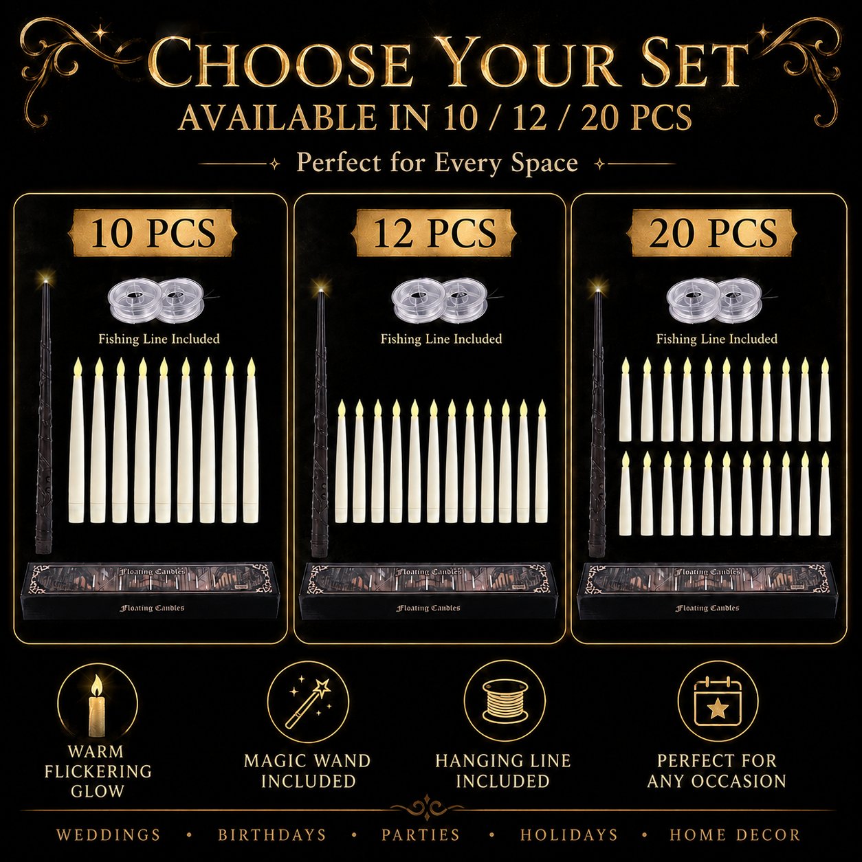 ✨ Floating LED Candles with Wand Remote | Flameless Hanging Candle Set🪄