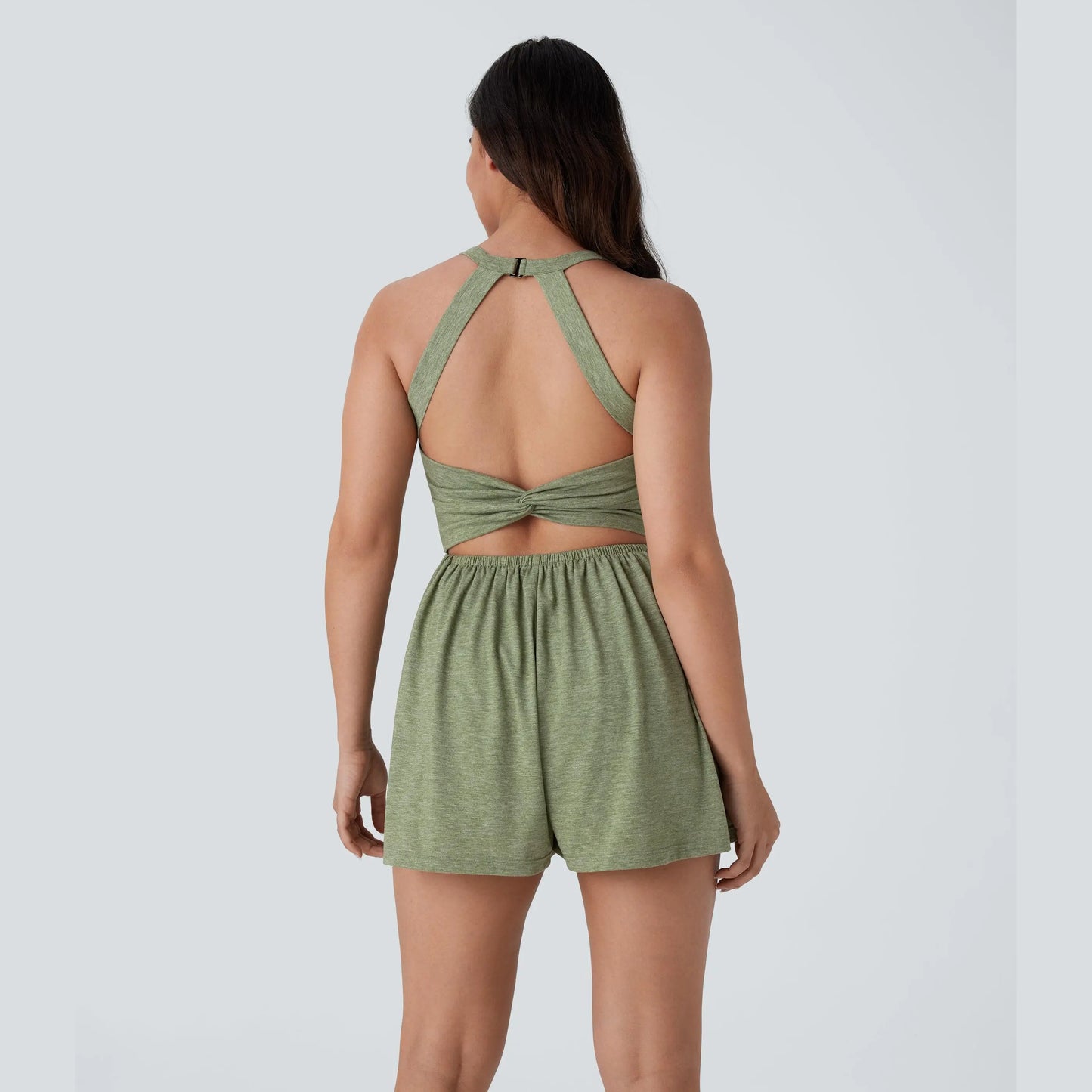 🌿 Breezy Backless 2-in-1 Resort Romper with Pockets