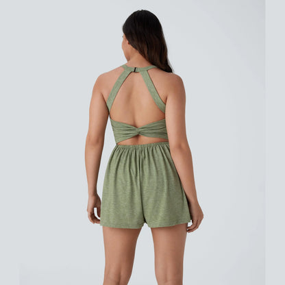 🌿 Breezy Backless 2-in-1 Resort Romper with Pockets