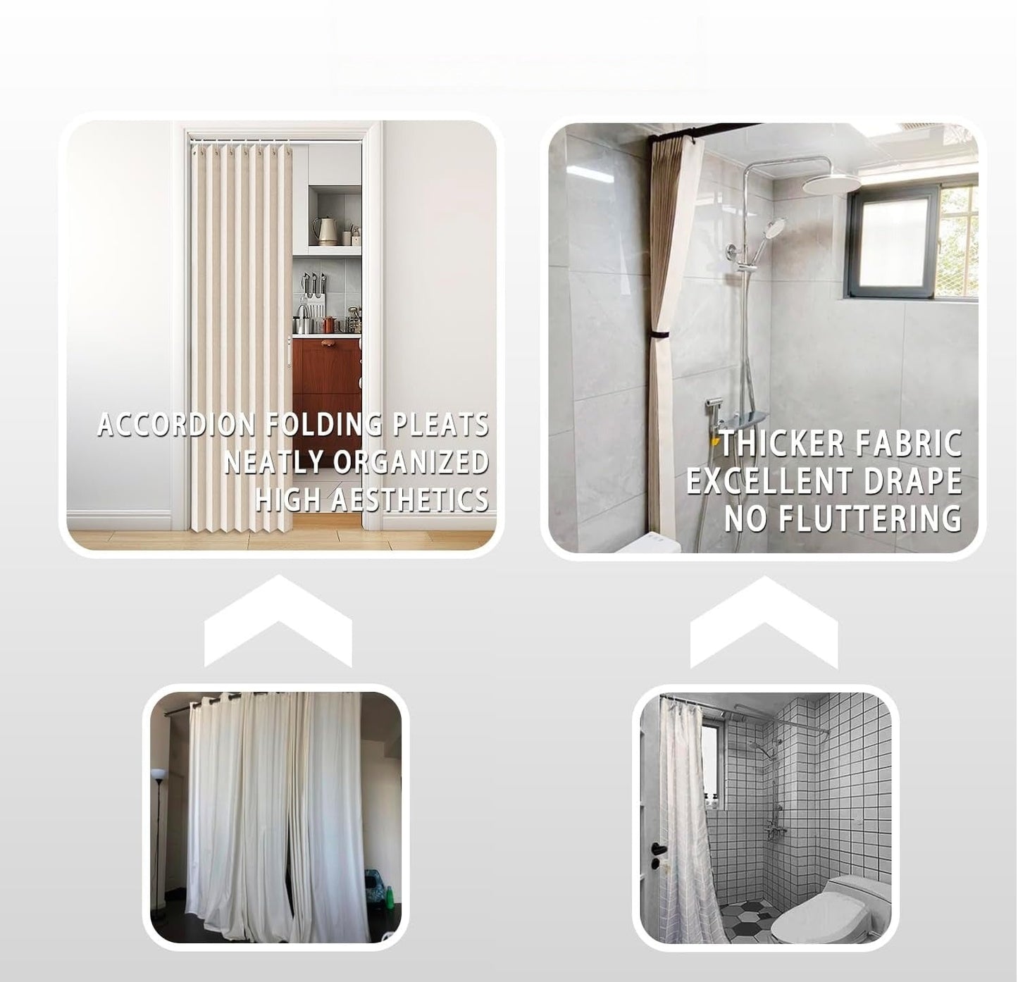 🚪 No-Drill Pleated Accordion Door Curtain with Tension Rod