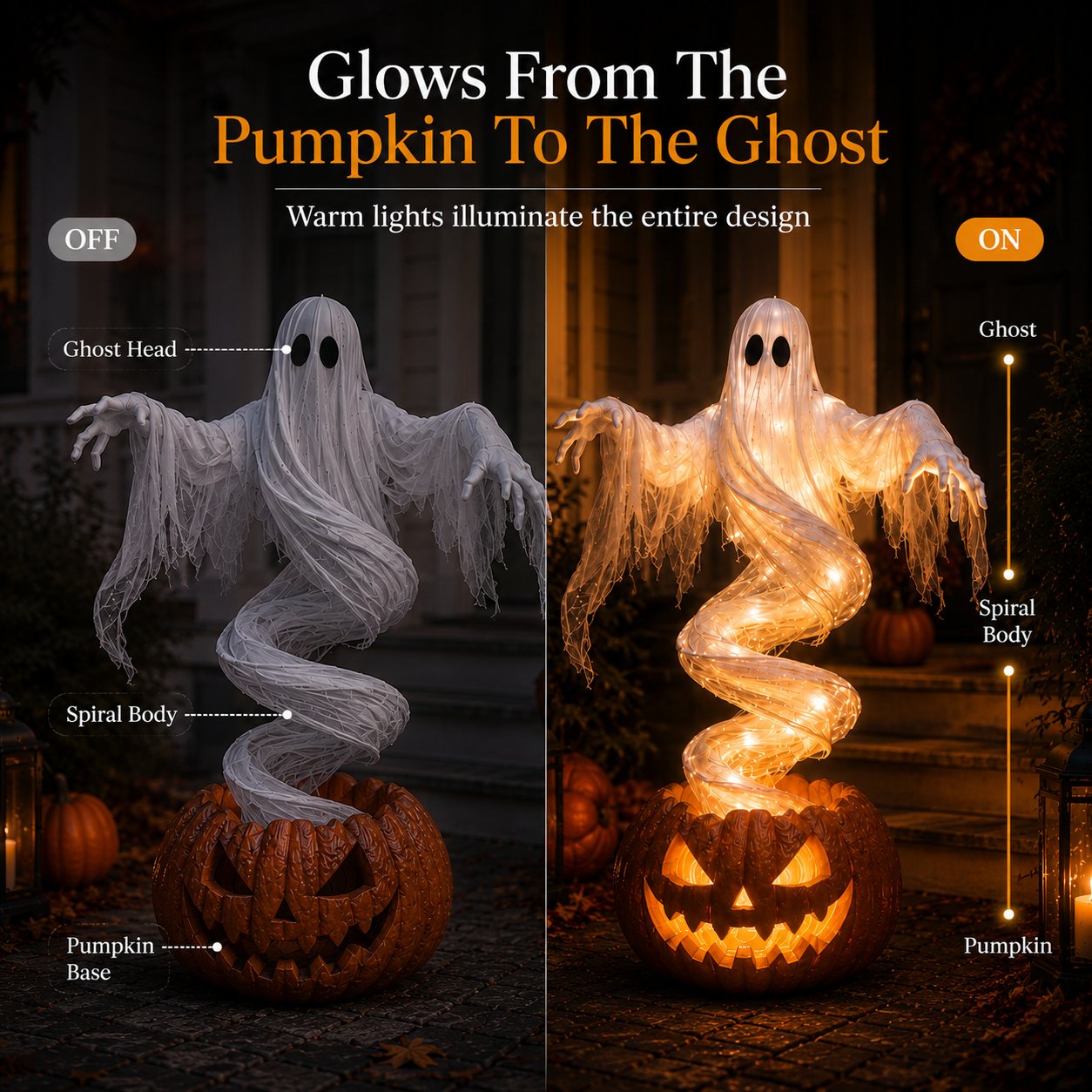👻 Swirling Ghost Pumpkin Yard Lamp – 51in Lighted Halloween Porch Decor 🎃