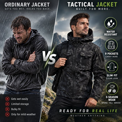 🏕️ Tactical Hooded Jacket with 9 Utility Pockets and Warm Fleece Lining