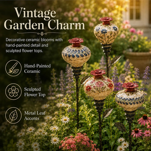 🌺 Ceramic Hummingbird Feeder Garden Stake for Outdoor Décor