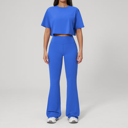 🌸 Women's 2-Piece Activewear Set: Cropped Tee & High-Waisted Flared Pants 🧘‍♀️