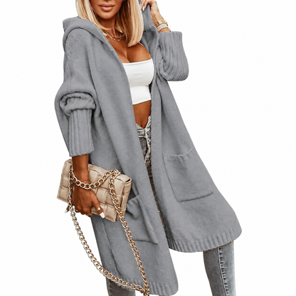 🧥 Women's Oversized Hooded Longline Knit Cardigan with Pockets 🧶