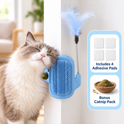 🐾 3-in-1 Cat Self-Grooming Corner Brush with Catnip Ball & Feather Teaser 🌿